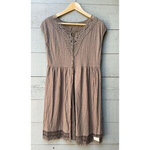 Odd Molly Anthropologie Crochet Lace Sequin Mini Dress Brown S NEW